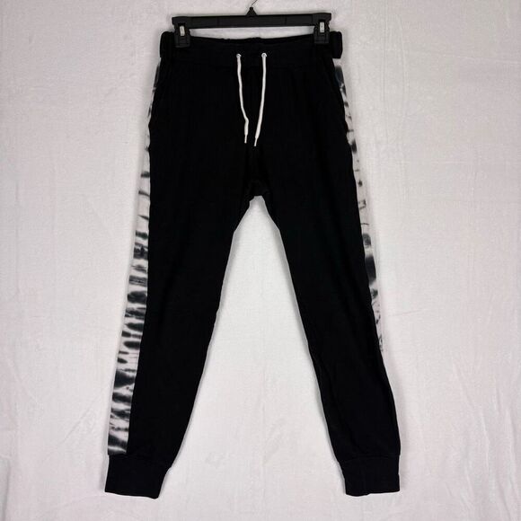 Monrow Black with Black & White Tie Dye Sides Jogger Sweatpants Size XS - Picture 1 of 12